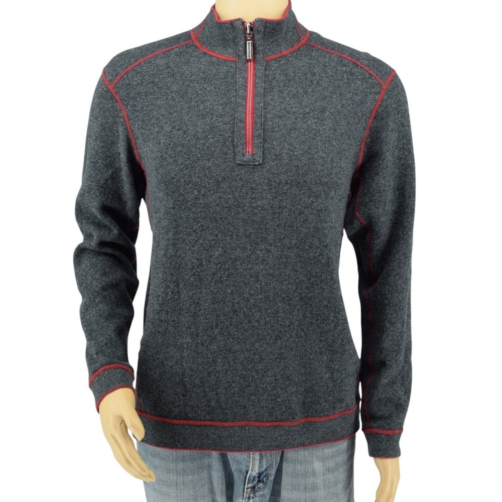 Tommy Bahama FLIPSIDE Reversible 1/4 Zip Sweater Men's L Burgundy Charcoal - Picture 3 of 15